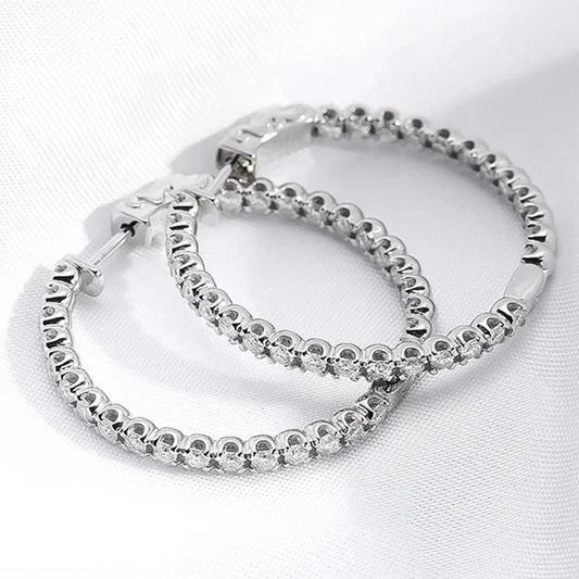 18K Plated 1.74-6.5cttw All Moissanite Hoop Earrings for Women Lab Diamond Jewelry 100% 925 Sterling Silver Earring