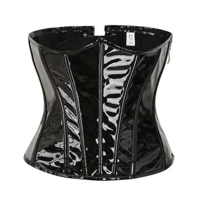 Leather Underbust Corset Tops Black Red Shiny PVC Steampunk Bustier Plastic Bones Basques Body Shaper Waist Cincher Korset
