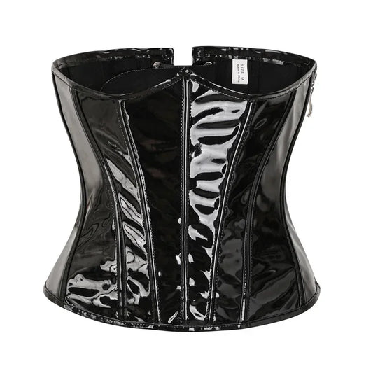 Leather Underbust Corset Tops Black Red Shiny PVC Steampunk Bustier Plastic Bones Basques Body Shaper Waist Cincher Korset