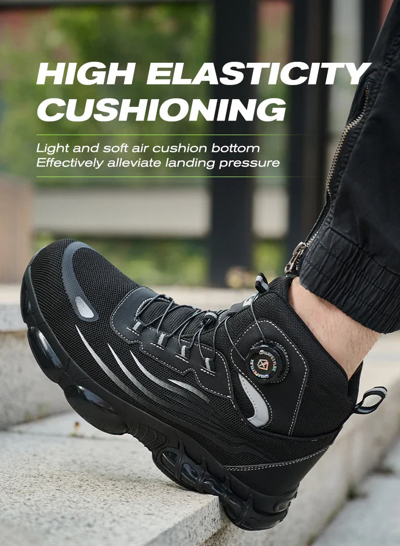 Men's Safety Shoes High Top Work Safety Shoes Steel Toe Sneakers Rotation Button Anti-smash Antipuncture Steel  Safety Boots