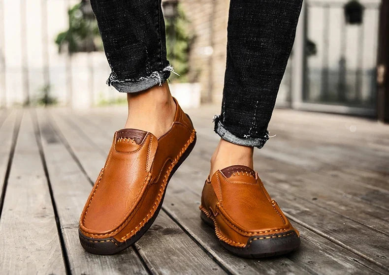 New Fashion Men Casual Shoes Handmade Leather Loafers Comfortable Men's Shoes Quality Split Leather Flat Driving Shoes Size 48