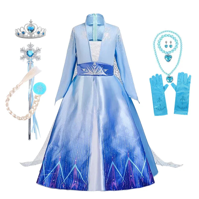 Frozen Elsa Princess For Girls Cosplay Costume Kids Mesh Snow Queen Carnival Birthday Party Dress Up Clothes 2-10Yrs Gown