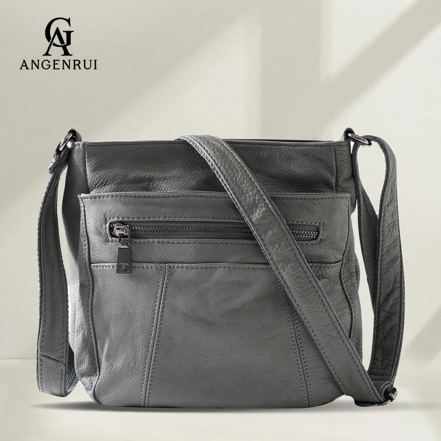 New Genuine Leather Women's Bag Casual One Shoulder Crossbody Bag Multi Pocket Messenger Bag