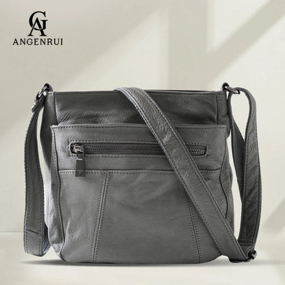 New Genuine Leather Women's Bag Casual One Shoulder Crossbody Bag Multi Pocket Messenger Bag