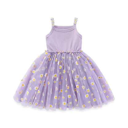 Korean Style Girls' Summer Dress 0-4Y Cute Baby Children's Little Daisy Suspender Mesh Dress Kid's Clothing