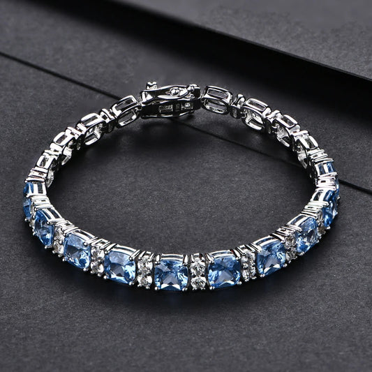 925 Silver Jewelry Original Created Blue Spinel Bracelet 1.0CT Tennis Bracelets For Women Luxury Gift Wedding Authentic