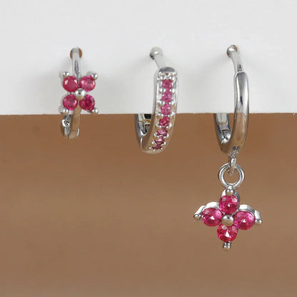 3PCS Trendy Stainless Steel Flower Drop Earring Set For Women Crystal Zirconia Dangle Earring Hypoallerg Piercing Jewelry aretes