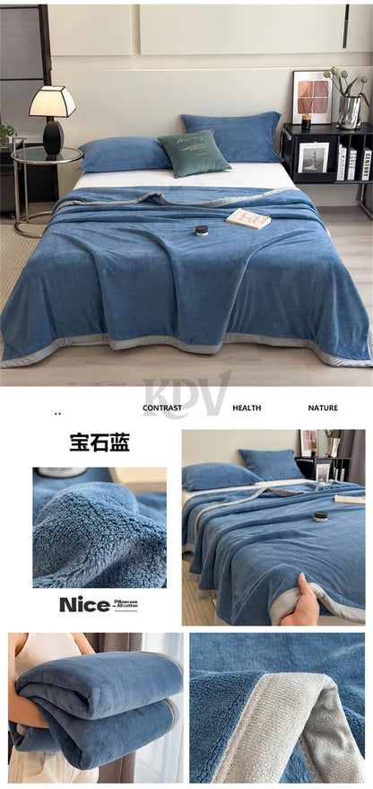 Double Layer Solid Color Milk Velvet Blanket Autumn Winter Thicken Warm Plush Blanket for Bed Sofa Single Double Thick Bed Sheet