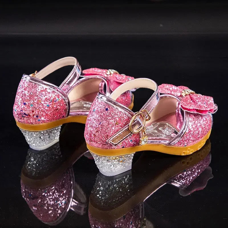 Girls Sandals Summer 2023  New Children's Princess Shoes Little Girls High-heeled Bow-knot Crystal Sandals Party Dress Wedding