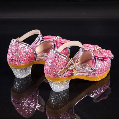 Girls Sandals Summer 2023  New Children's Princess Shoes Little Girls High-heeled Bow-knot Crystal Sandals Party Dress Wedding