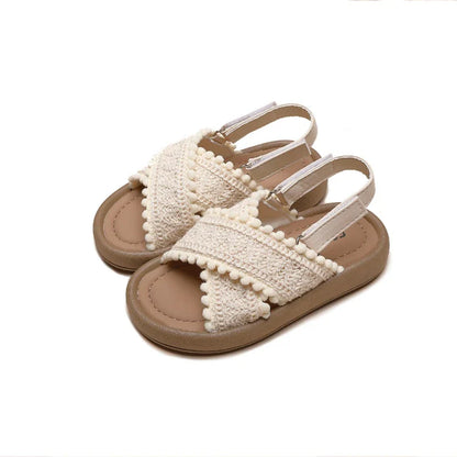 Girls Summer Beach Shoes Ethnic Style Kids Casual Sandals Soft Sole Fashion Children Retro Princess Shoes 2026 Summer New 21-37