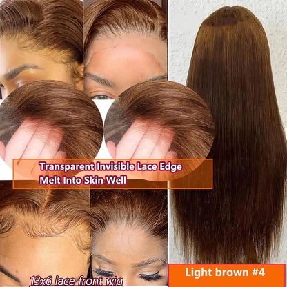30 Inch 13x4 Transparent Lace Frontal Wig Brazilian Chocolate Brown Straight 13x6 Lace Front Human Hair Wig Preplucked For Women