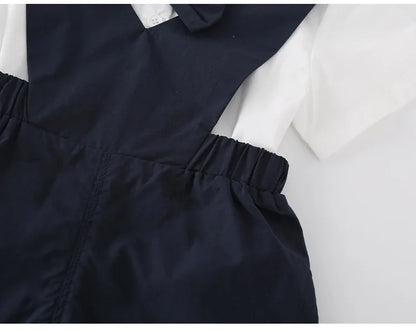 Baby Boys Gentleman 2pcs Overalls Set Bow Tie White Shirt+Suspender Shorts 1st Birthday Outfits Kids Handsome Suit