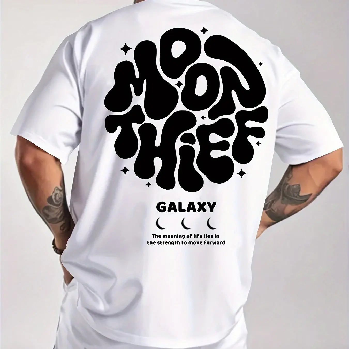 Men's 100% cotton fashionable casual loose plus size months for galaxy letter pattern printed round neck short sleeved T-shirt