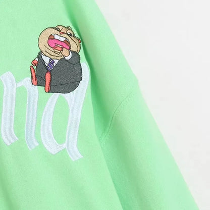 Embroidery Cartoon Print Sweatshirt Women Couple Long Sleeve Pullover Jumper Tops
