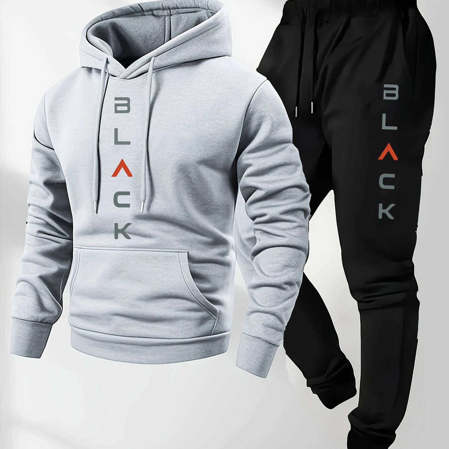 Mens soft comfortable Boston print hooded sweatshirt sweatpants set eco-friendly thin velvet warm autumn winter hoodies
