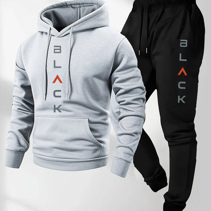 Mens soft comfortable Boston print hooded sweatshirt sweatpants set eco-friendly thin velvet warm autumn winter hoodies