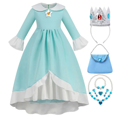 Rosalina Galaxy Princess Dress with Glowing Light Girls Game Role Play Princess Costume Halloween Rosalina Kids LED Light 10T
