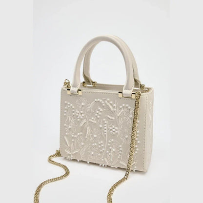 Bolsa Tote Mini Duffel Pérola, Bolsa Transversal Feminina com Correntes, Bolsa Pequena Elegante Designer de Luxo Feminina