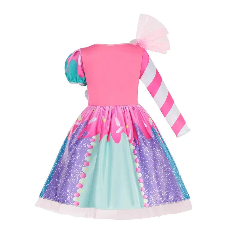 Girls Candy Fairy Lollipop Cosplay Costume Toddler Carnival Purim Rainbow Vestidos Girls Birthday Party Long Short Sleeves Dress