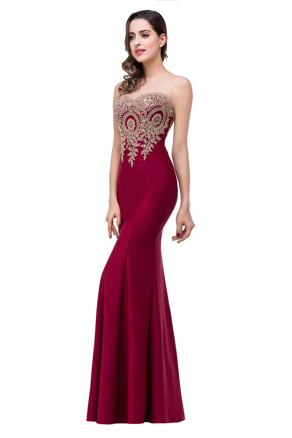 Elegant Mermaid Evening Dress Women Golden Appliques Lace Royal Blue Sweetheart Illusion Wedding Party Prom Gowns Robe de Soiree