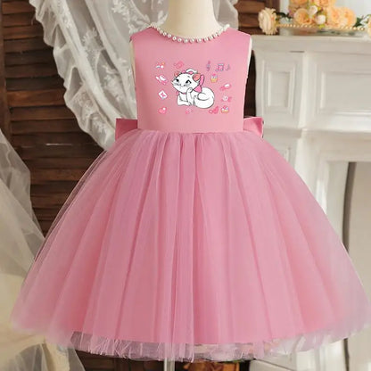 Princess Girl Bow Dress Kids Tulle Wedding Guest Party Birthday Pearls Elegant Bridesmaid Pageant Prom Ball Gown Gift