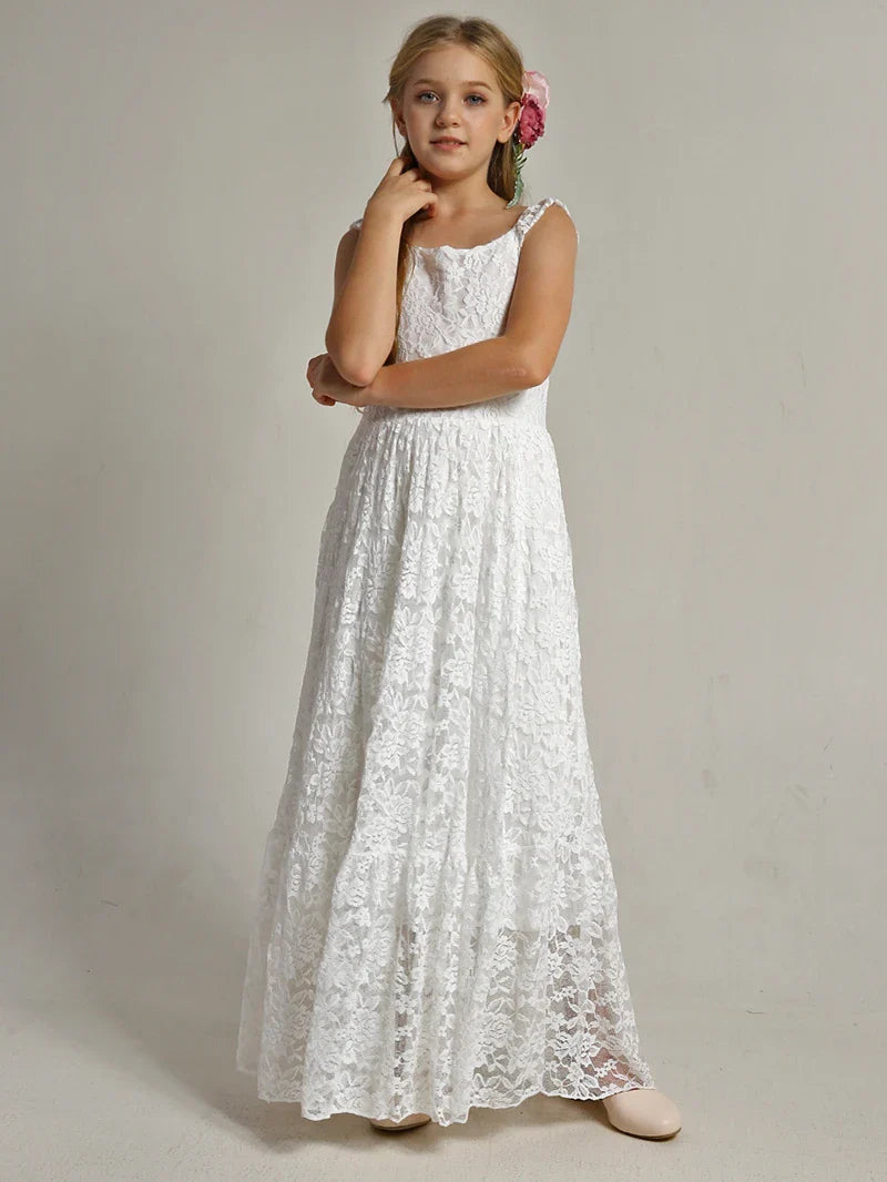 Princess Girls Lace Bohemia Long Dresses Baby Kids Flower Wedding Party Dress Cotton Lining Vestidos Costume Children Clothing