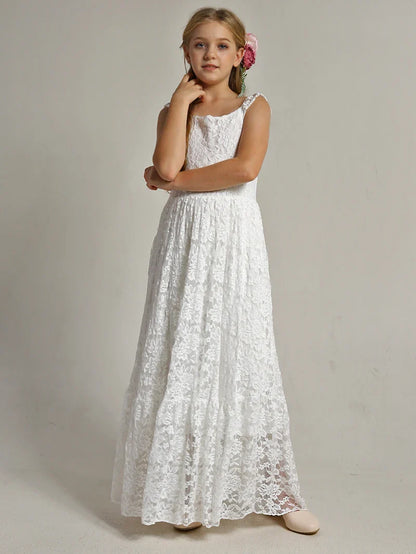 Princess Girls Lace Bohemia Long Dresses Baby Kids Flower Wedding Party Dress Cotton Lining Vestidos Costume Children Clothing