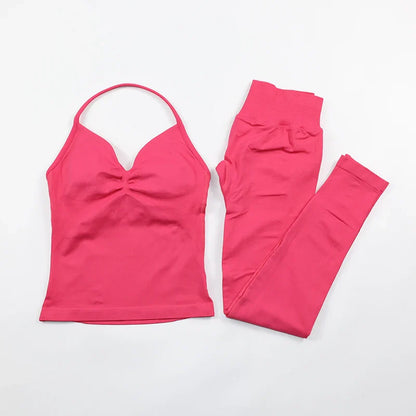 Fitness Leggings Set Women Seamless Yoga Set Fitness Clothing Scrunch Bum Gym Legging Padded Tank Top Workout Outfits Sportswear
