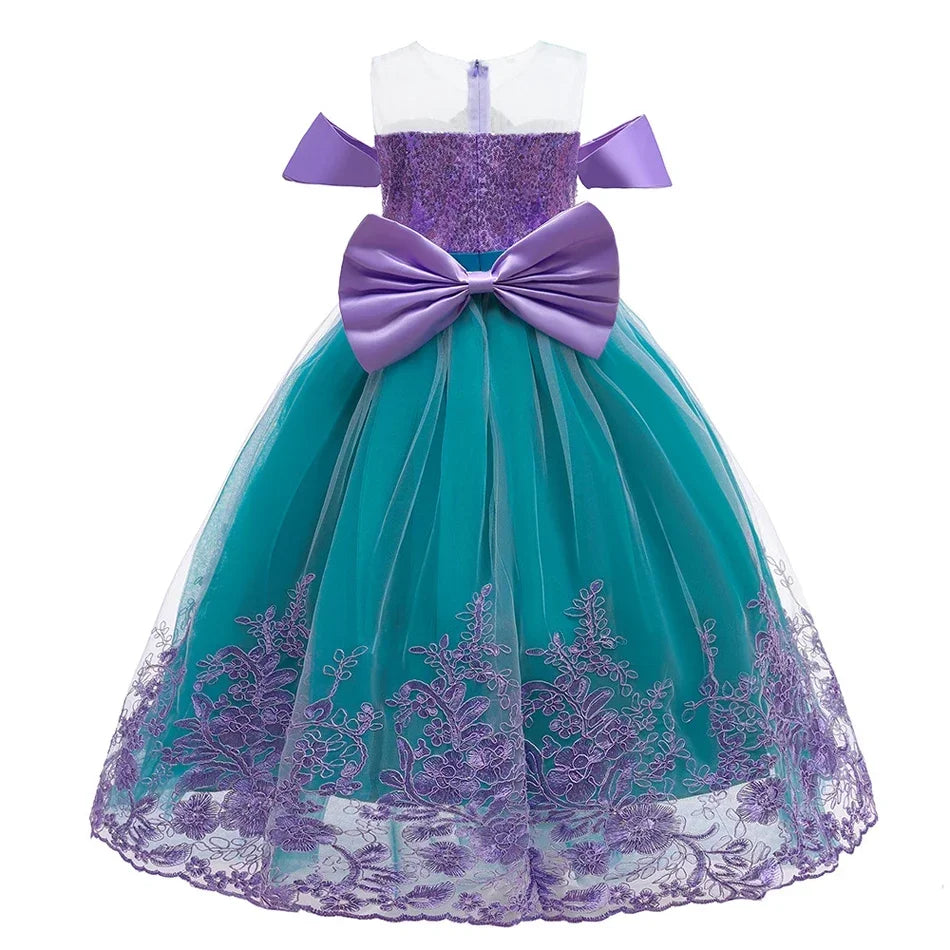 Vestido Ariel Pequena Sereia Princesa Fofa Menina Fantasia Cosplay Infantil Roupa de Festa Aniversário Halloween Vestido de Verão Menina