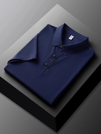 High quality silk breathable short sleeve POLO shirt men's lapel top 2024 summer new light luxury brand printed casual T-shirt