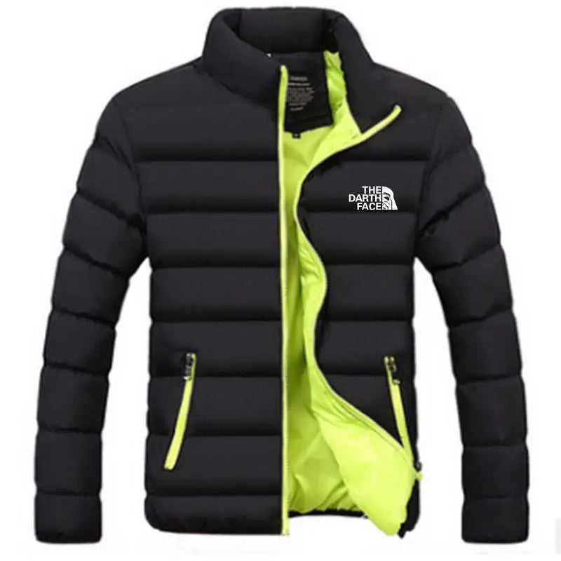 2024 men's trendy casual wear new warm parka winter coat solid color stand up collar zipper windproof cotton printed jacket