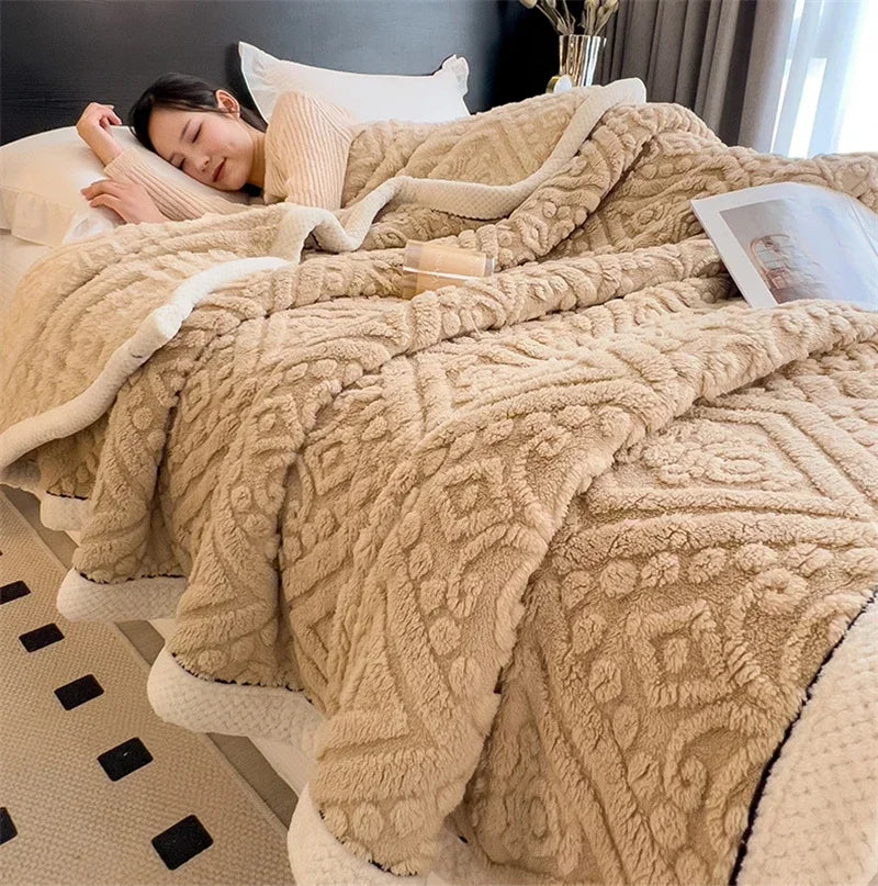 New Carved Velvet Warm Autumn Winter Blanket for Bed Soft Fluffy Sofa Blankets Warmth Cozy Coral Flannel Sofa Cover Blanket Nap