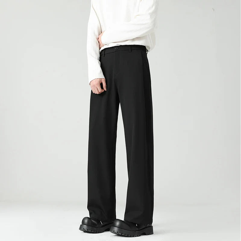 Men's Spring Essential Suit Pants Elastic Waist Loose Straight Black Gray Casual Business Work Slacks Fashion Trendy Daily Wear