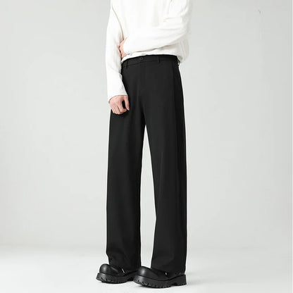 Men's Spring Essential Suit Pants Elastic Waist Loose Straight Black Gray Casual Business Work Slacks Fashion Trendy Daily Wear