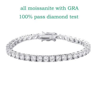 18k Plated 2-4mm Zircon/moissanite Tennis Bracelet for Women Man Full Diamond Original Real 925 Sterling Silver Jewelry