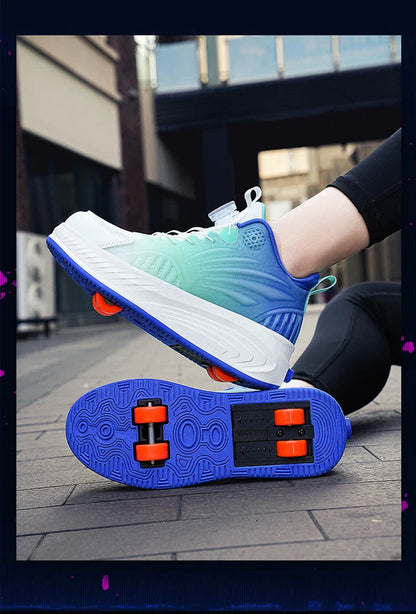 New Glow-in-the-dark Rotary Roller Skates Girls Invisible Four-wheel Retractable Walk-on Shoes Boy for Students Sizes 29-41