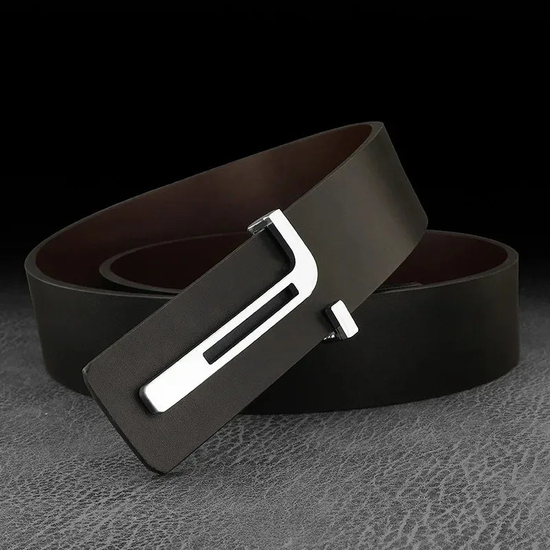 3.8cm Fashion Men's Belts High Quality Designer Luxury Famous Genuine Leather Belt Jeans Formal Cowskin Black Male Waist Strap