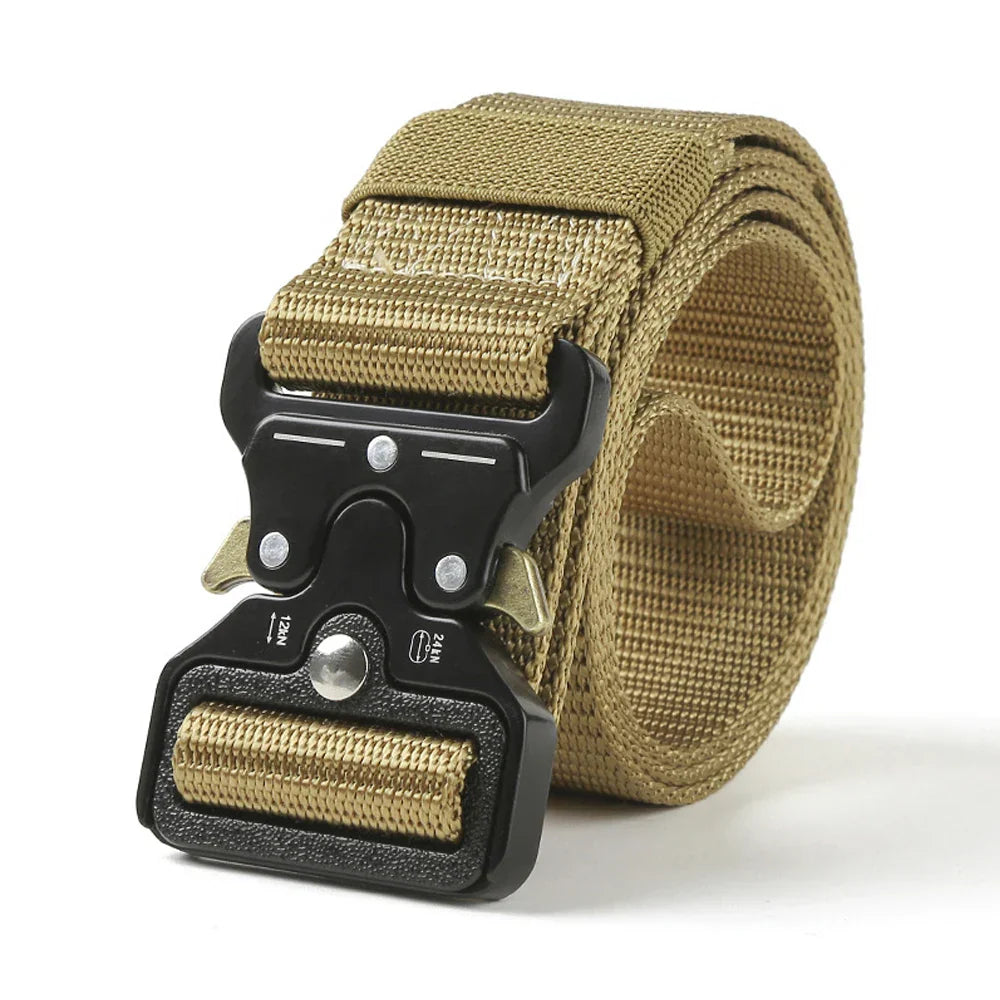 Men Tactical Belt Quick Release Outdoor Zinc Alloy Buckle Belt Soft Real Nylon Sports Hiking Camping Hunting Belt