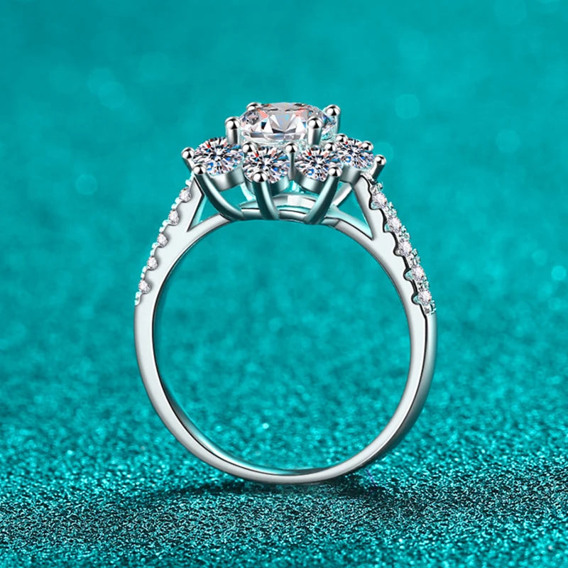 1ct 2ct Moissanite Eternity Ring 925 Sterling Silver with Gold Plated Wedding Flower Lab Diamond Rings For Women Jewelry