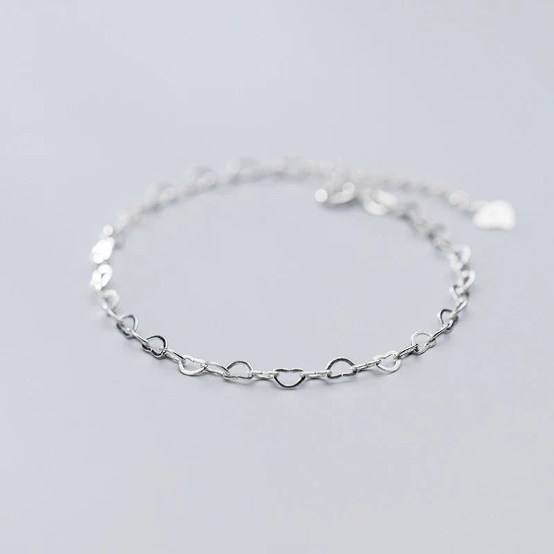 Authentic 925 Sterling Silver Simple Hearts Bracelet for Women Gift Fashion Adjustable Link Chain Bracelet Fine Jewelry