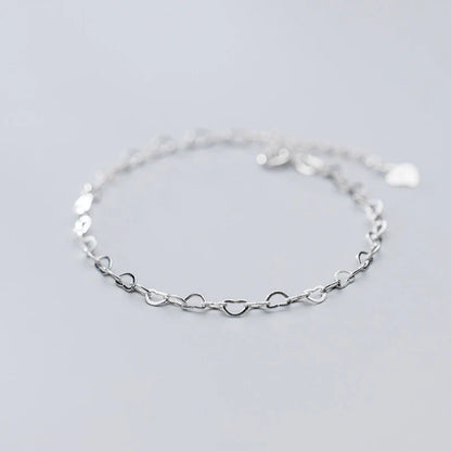 Authentic 925 Sterling Silver Simple Hearts Bracelet for Women Gift Fashion Adjustable Link Chain Bracelet Fine Jewelry