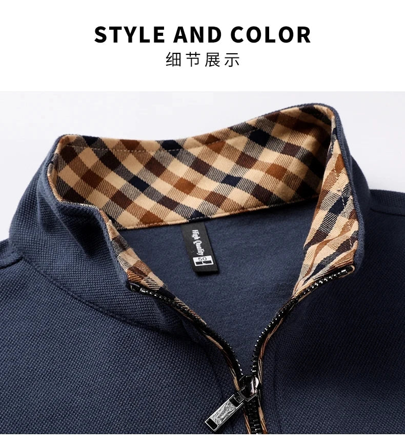 High end 100% cotton brand long sleeve T-shirt men's standing collar autumn fashionable embroidery Paul casual sports polo shirt