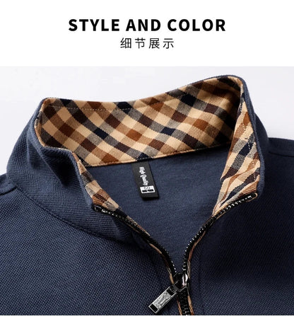 High end 100% cotton brand long sleeve T-shirt men's standing collar autumn fashionable embroidery Paul casual sports polo shirt