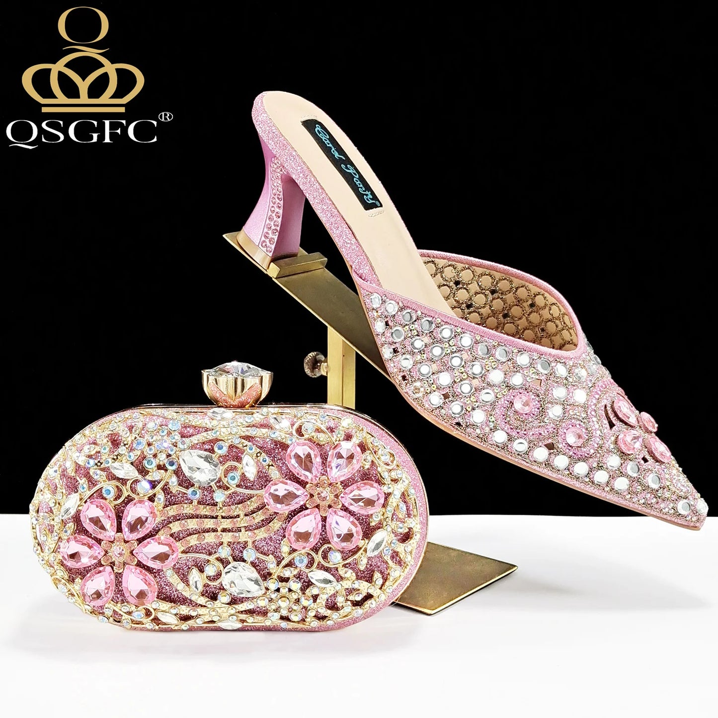 Nigerian Design Comfortable Women's Shoes with Diamond Oval Bag Women's High Heels for Party or Work