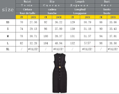 Womens Dresses Black Office Long Dresses for Women Spring Sleeveless Midi Dress Woman Belt Button Women's Dress Vest