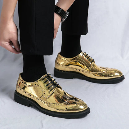 Luxury Golden Man Leather Shoes Large Size 38-46 Comfortable Flat Men's Wedding Shoes High Quality Oxford Shoes Man Dress Shoes