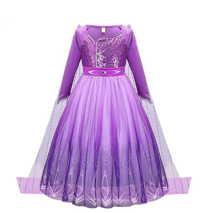 Snow Queen Elsa Princess Dress for Kids Girls Cosplay Frozen 2 Costume Birthday Party Children Purple Sequins Mesh Clothes 2-10Y