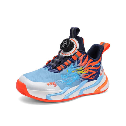 New waterproof leather-top rotary buckle children's sports casual shoes breathable running shoes for primary school students