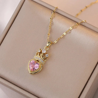 Crown Love Full of Rhinestones Sparkling Micro-Inlaid Design Simple Ladies Wedding Gift Pendant Necklace